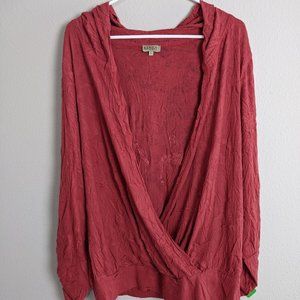 Kisca Komarov Sexy Open Coverup Hooded Top  Rose Crinkle L